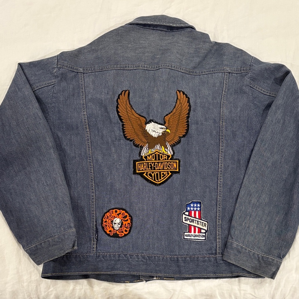 Men's Denim Jacket with Red Floral Detail
